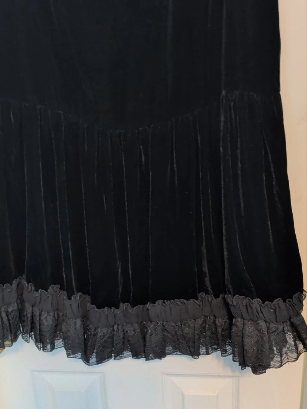 Black Velvet Maxi Skirt with Ruffle Lace Hem Size 14
